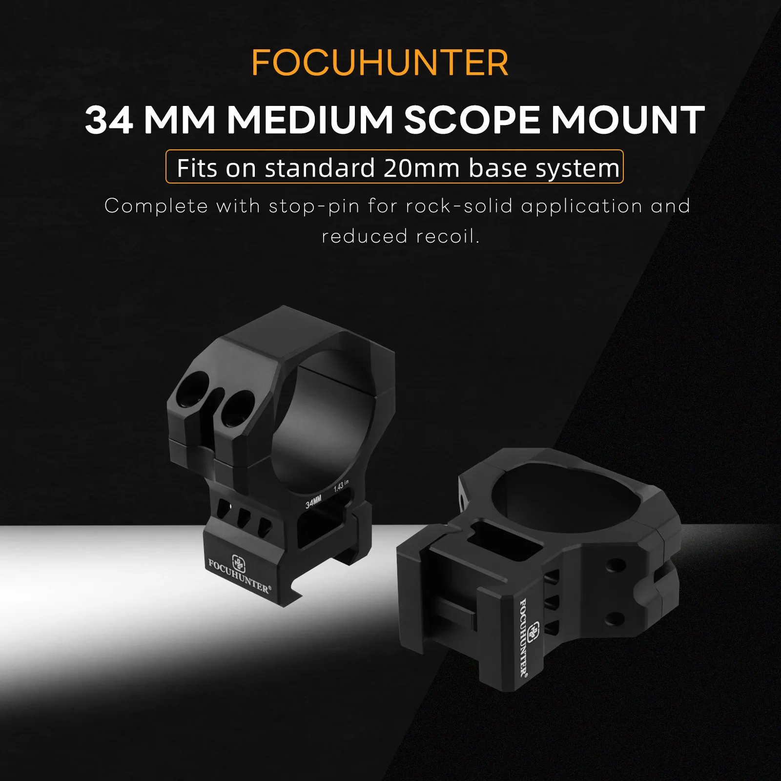 FOCUHUNTER 34mm Scope Mount adaptador 34mm Diameter Tactical Sight Ring Mount Hunting 20mm Base Sights Ring Adapter