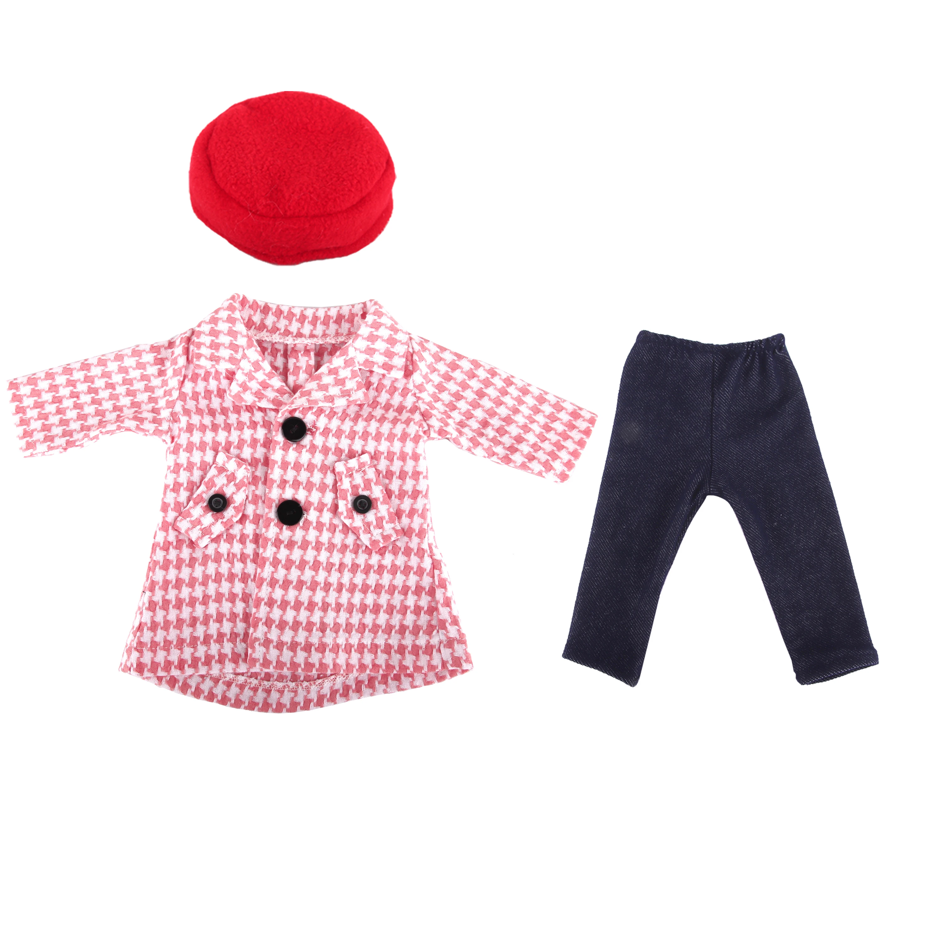 Winter Warm Doll Clothes Outfit For American 18 Inch Girl& 43Cm Baby New Born Doll Shoes Grid Coat Suit For Generation Toy Girl