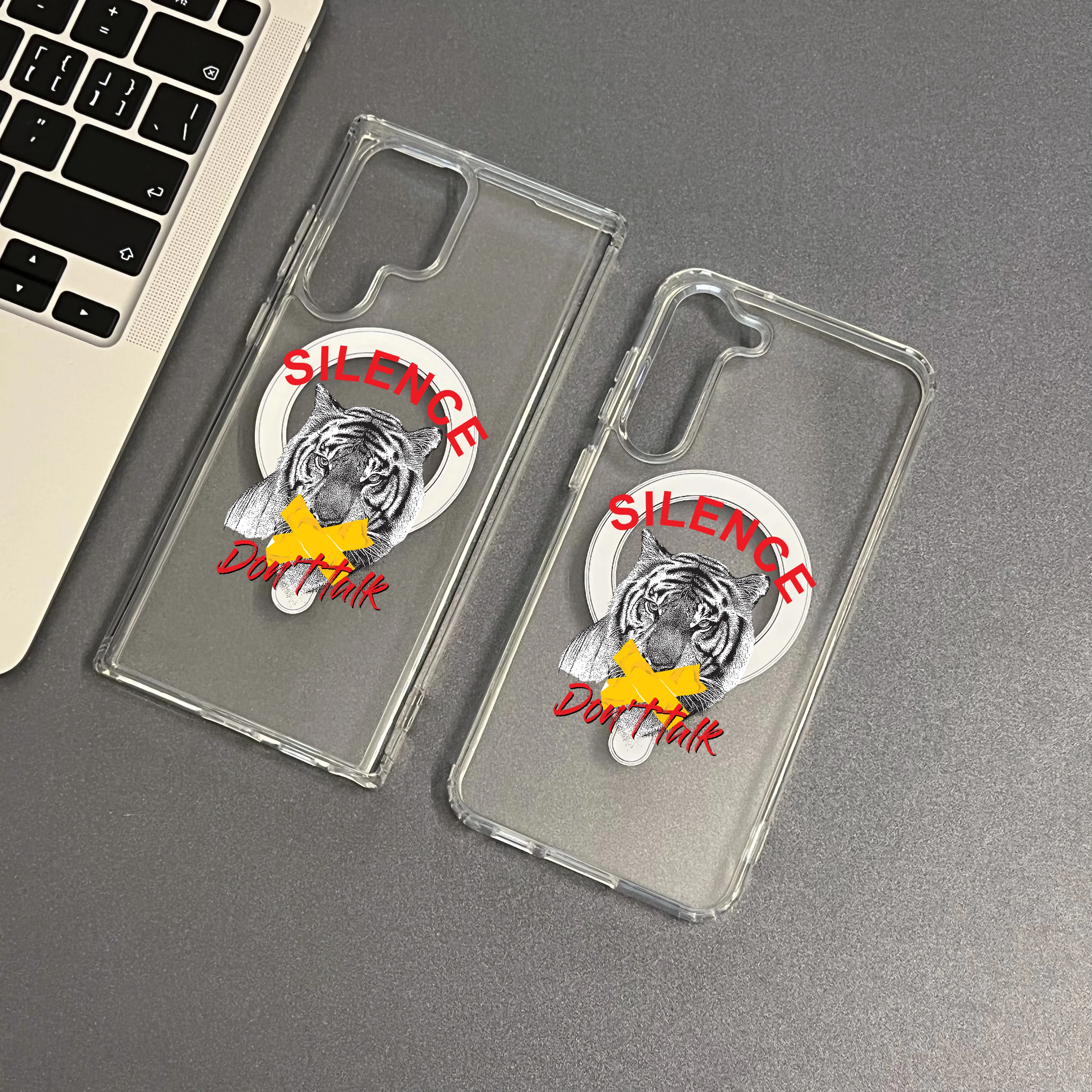 

Creative Cute Tiger Shut Up Case Silence Phone Case Acrylic for sumsung S22 S23 Plus Ultra A414