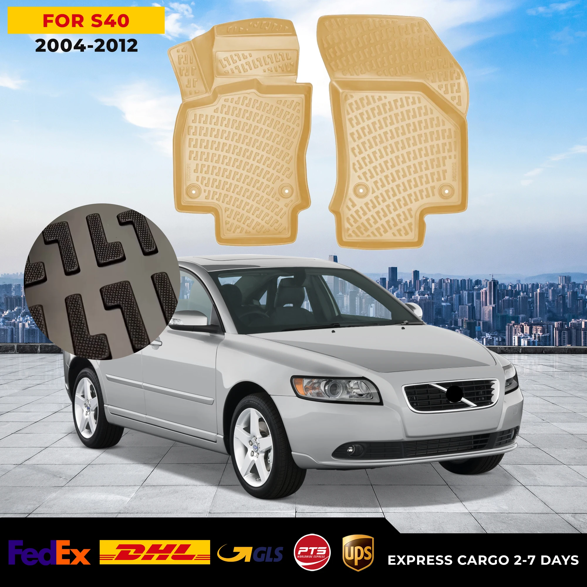 

3D Car Floor Liner For Volvo S40 2004-2012 Beige Waterproof Special Foot Pad Fully Surrounded Mat Accessories Rugs Non-slip