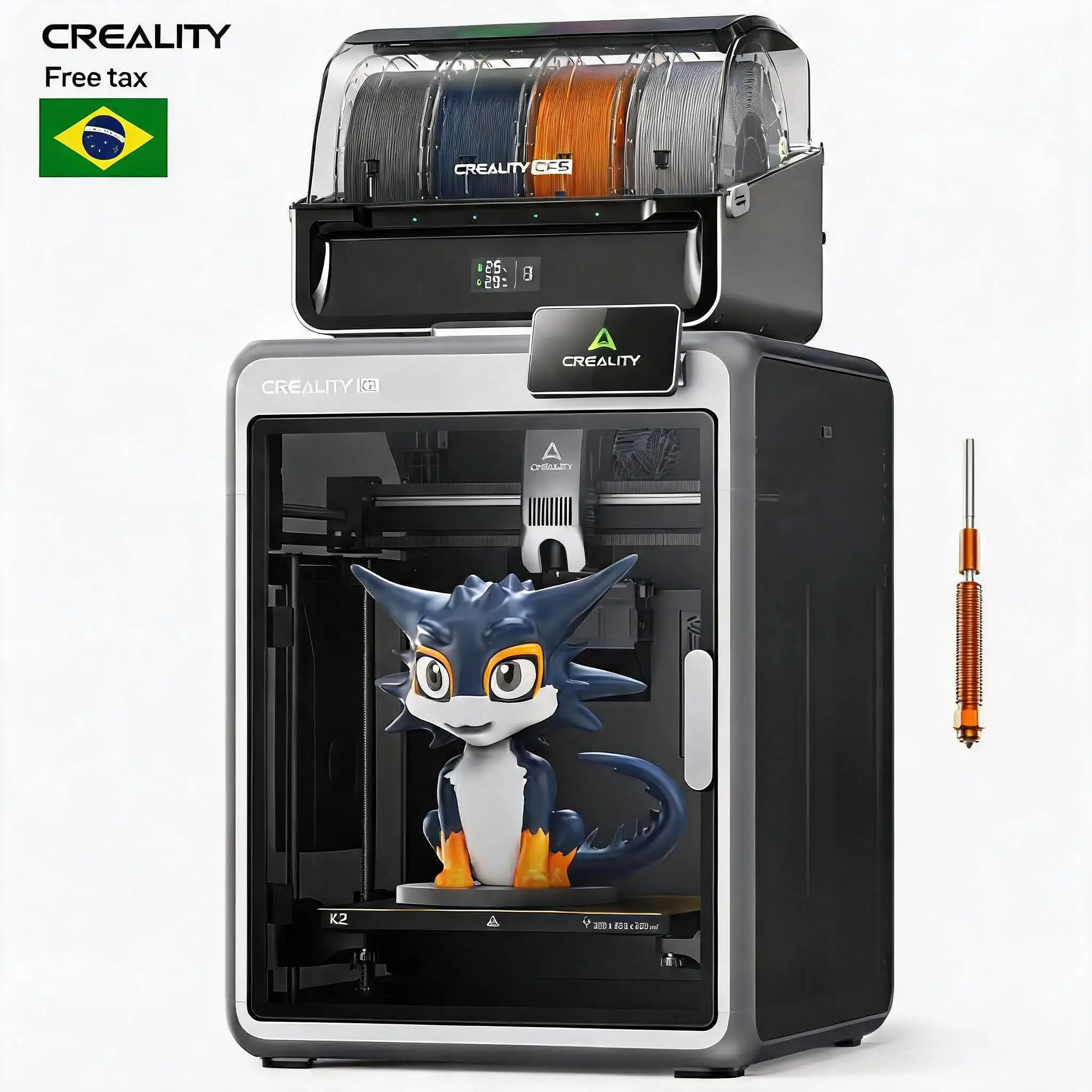 Impressora 3D de Alta Velocidade Creality K2 Combo, Conjunto de Materiais Multicoloridos CFS, Tamanho de Impressão 600 mm/s, 260 * 260 * 260mm