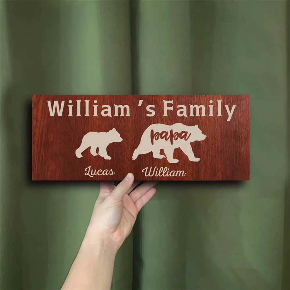 

Happy Father's Day PAPA Bear Family Wood Plaque Wall Decor Custom Children Names Text Vintage Sign for Living Room Decoration