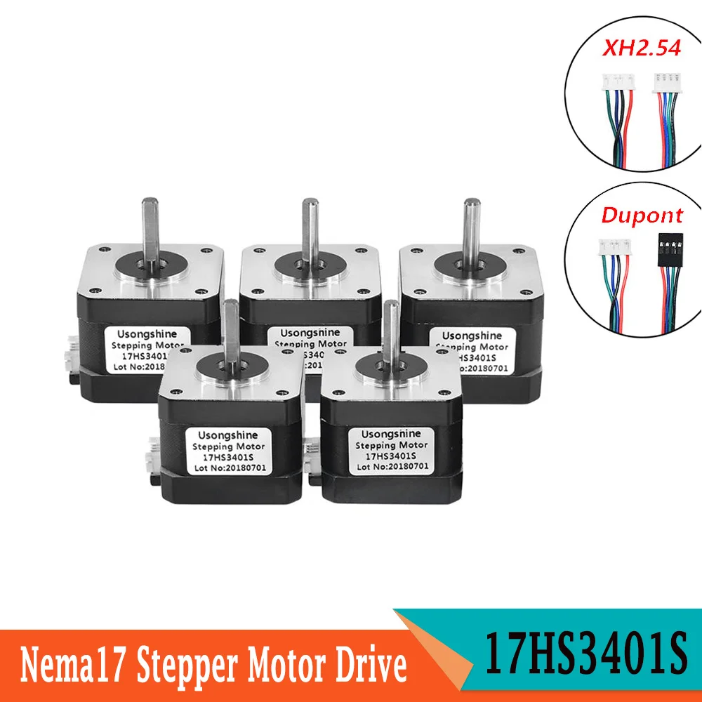 

5PCS Nema17 Stepper Motor 17HS3401S Drive Motor 1.8° 34mN.m 1.0A 42BYGH 2 Phase 4 Lead For 3D Printer CNC Laser Engraver