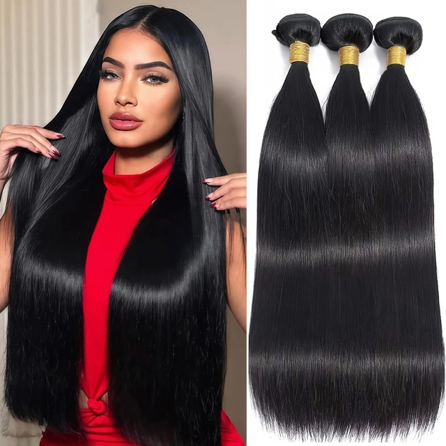 Extensions de cheveux humains brésiliens lisses 12A, non traités, vierges, pour femmes, à coudre 1