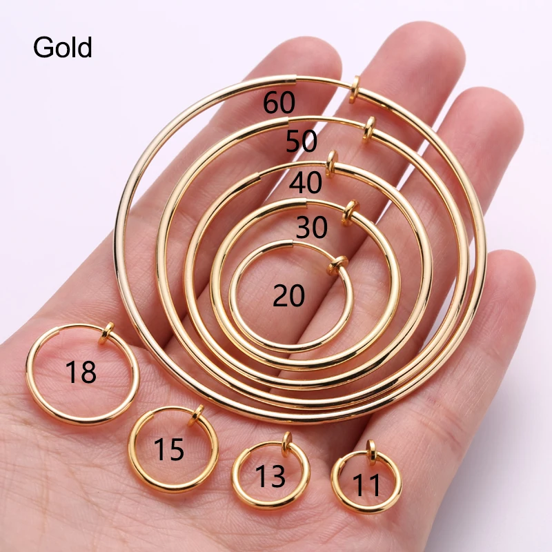 1 Pair Gold Silver Punk Hoop Earrings For Couple Fake Hoops Ear Clip Earrings Without Holes Ear Cuffs For Non Pierced Ears