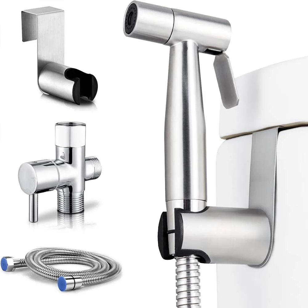 Bidet Toilet Sprayer Set Valve Hand-held Stainless Steel Shower Head Faucet Spray Gun Handheld For Bidets Brushed Water Sprayer