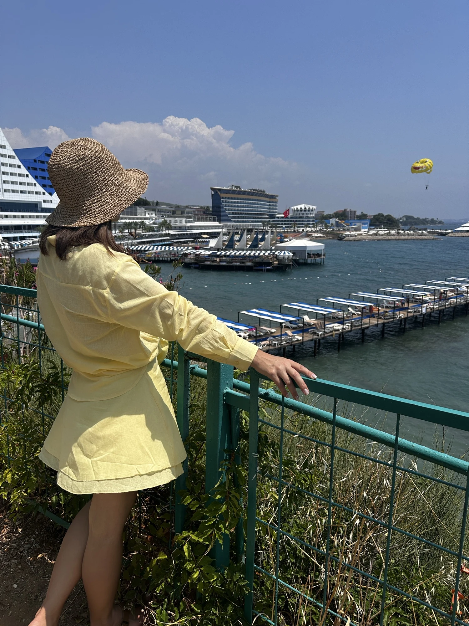 Yellow Turn-Down Collar Shirt & Bandage Mini Skirt Co-ord Outfit Summer Beachwear