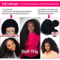 Demi-perruque cheveux humains crépus bouclés sans colle perruque cheveux humains prêt à porter 3 en 1 demi perruque avec cordon 250 densité bouclée demi-perruque 4