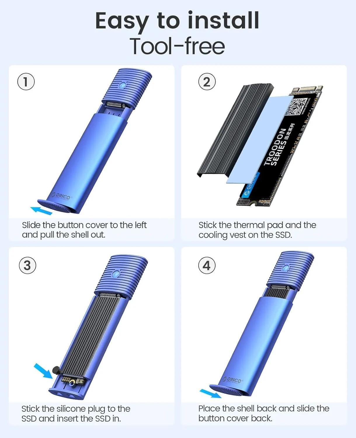 ORICO M.2 NVMe SATA SSD Enclosure Adapter Tool-Free USB C 3.2 Gen 2 10Gbps NVMe 5Gbps NGFF SATA PCIe with Metal Heat Sink external hard drive case hdd case enclosure ssd enclosure ssd adapter hard drive enclosure hard drive adapter hard disk case external hard drive box