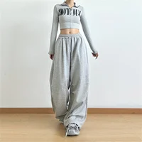 Women Oversize Gray Black Elastic Sports Trousers Lady Wide Leg Straight Leg Pants Female Harajuku High Waisted Baggy Sweatpants - Image 2