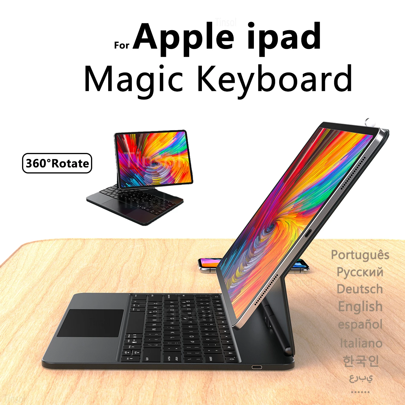 Tastiera Magica Per Ipad Pro 11 12.9 2021 2020 2018 Air 4 5 10.9 Custodia Per Tastiera Con Trackpad 360 ° Ruota Pieghevole Cover Intelligente Retroill