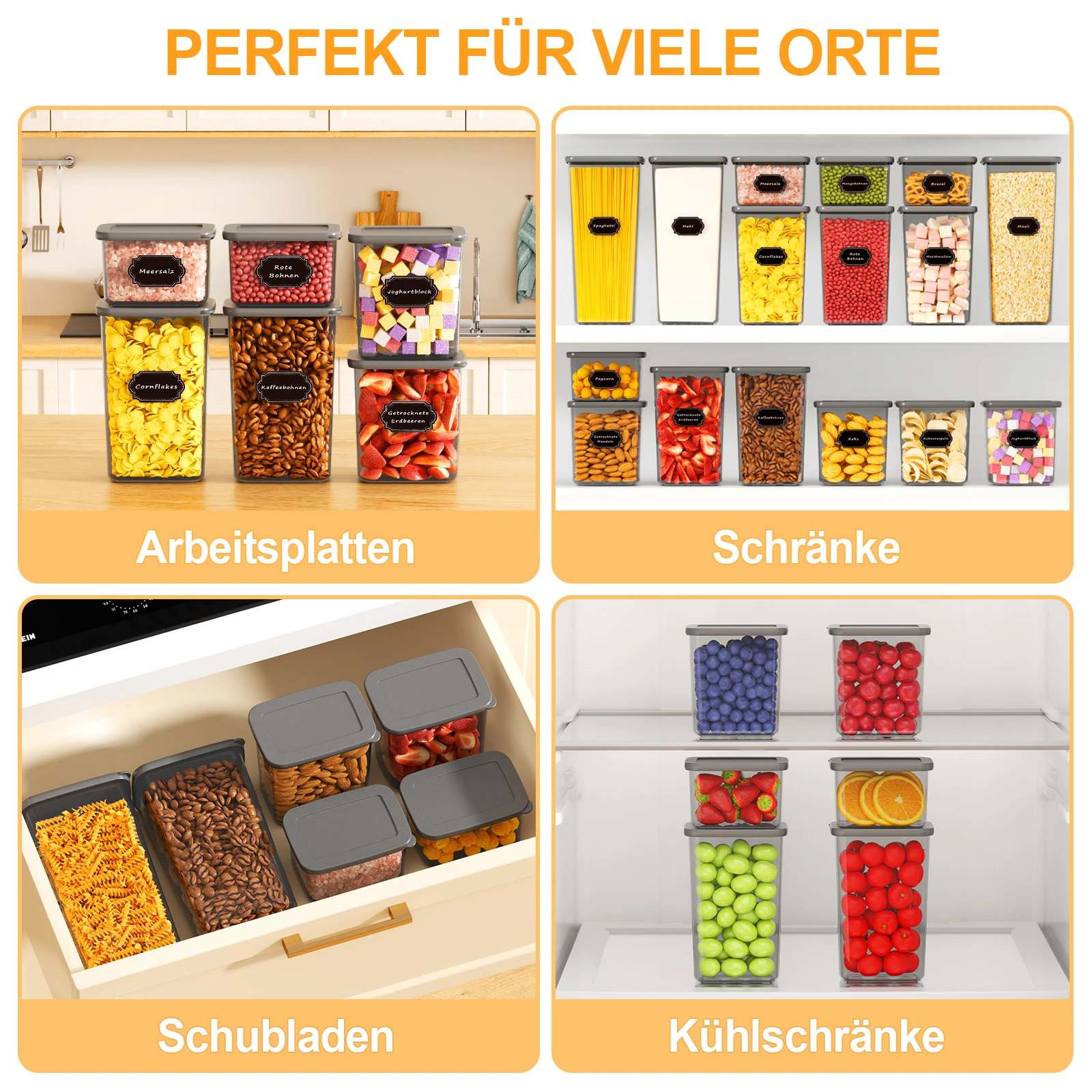 Ensemble 26 bocaux rangement cuisine hermétiques farine céréales