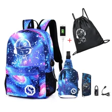  Anime Cartoon Luminous Anti-theft kids School Backpack with USB Charging Port Fashion College School Bags Boys Bookbag mochila 