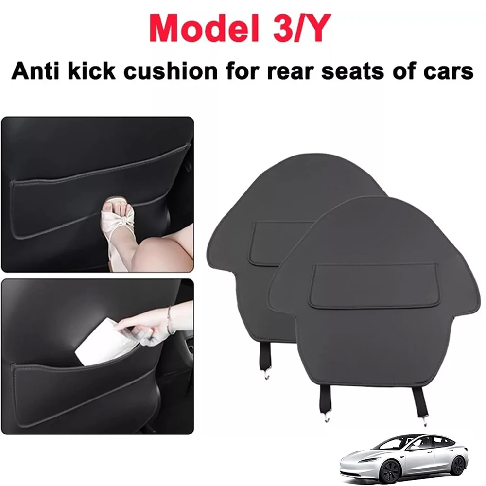 Leather Seat Back Protector for Tesla Model Y 3 Wear-Resistant Resistance Protection Car Kick Mat with Organizer Pocket 1/2PCS