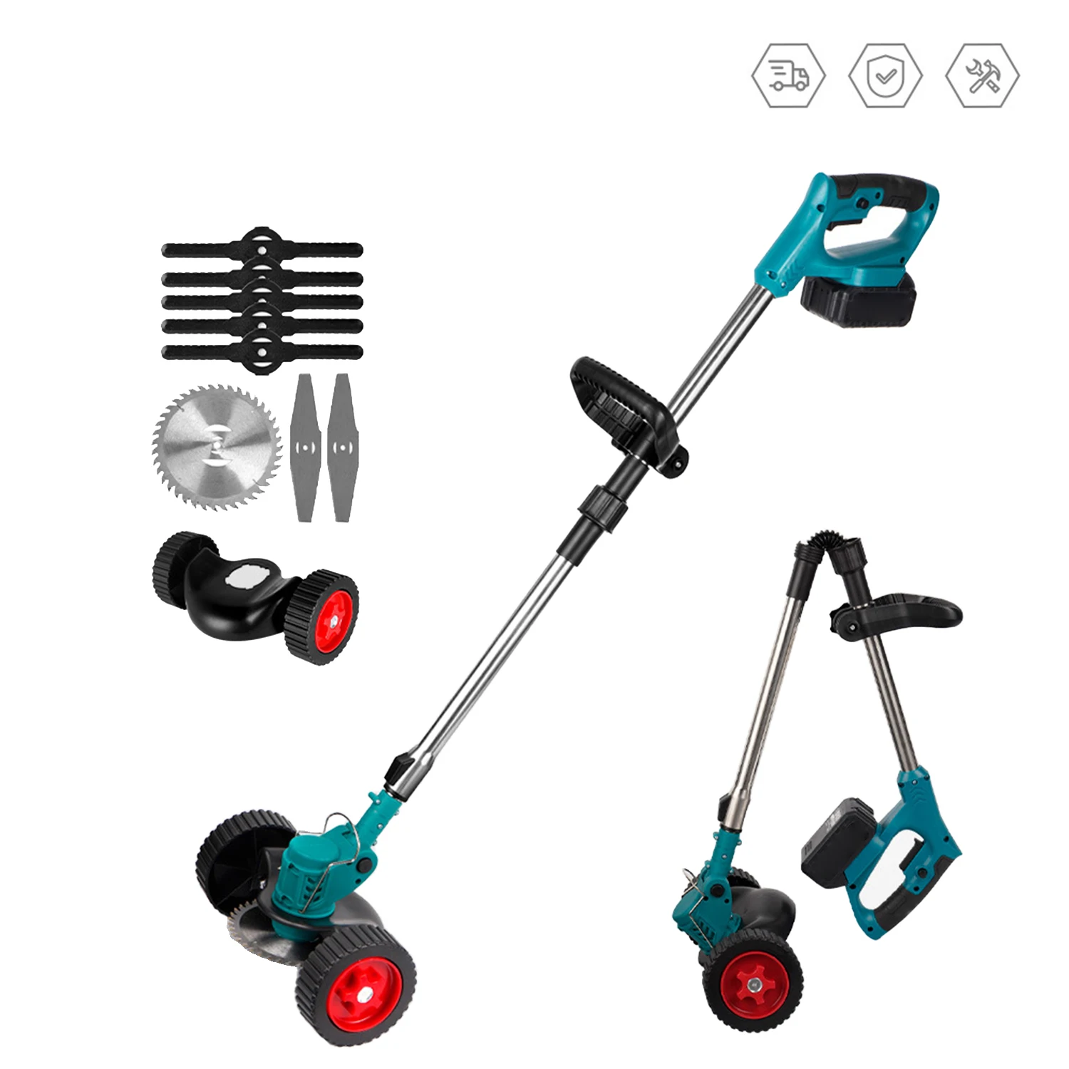 Electric Lawn Mower Adjustable Trimmer Efficient Garden Foldable Pruning Cutting Power Tools for Lawn Trimming Complex Terrain