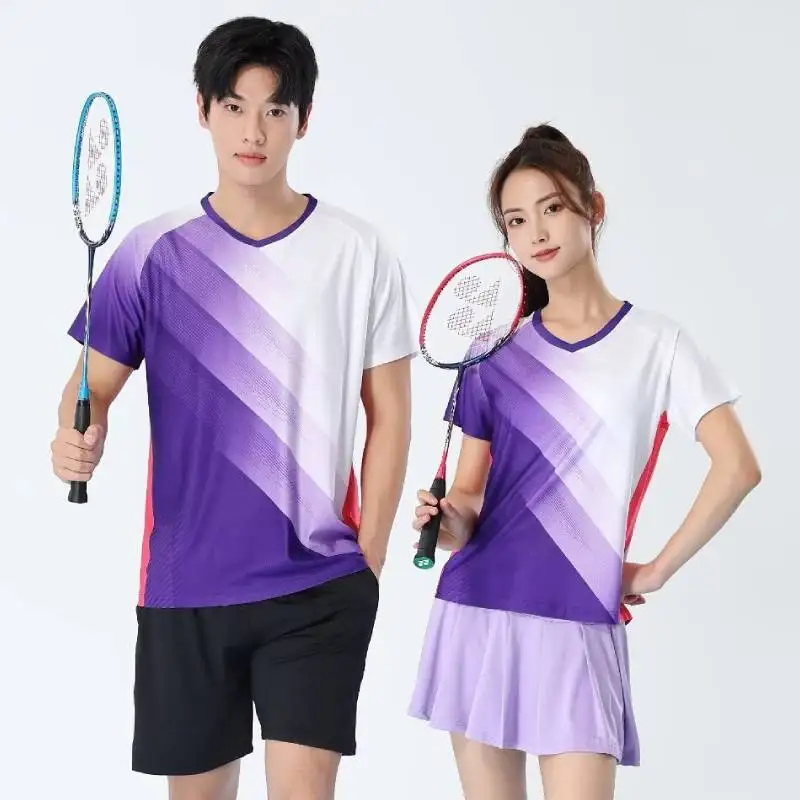Pastel Purple Badminton Shirt Unisex Table Tennis Jersey Men Women Patchwork 3D Print Pastel Korean Sportwears Pingpong Tee