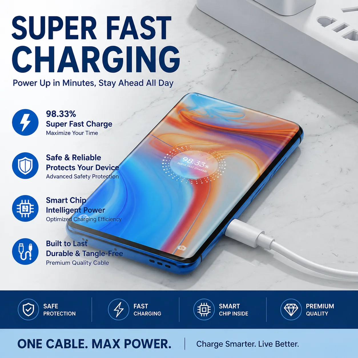 High-Speed Durable USB-A to USB-C Charging & Data Cable - Tangle-Free White Cord