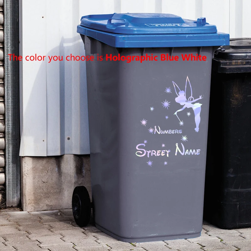Description Picture 4 of itemTinkerbell Fairy Pixie Trash Can Stickers Personalized Numbers Street Road Vinyl Art Decals Garbage Bin Decor