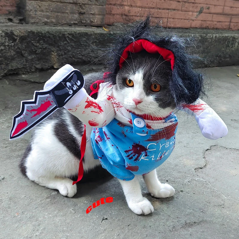 

FunPets Suspenders Printed Funny Pet Clothes Cosplay Breathable Sports Clothes Halloween Horror Clothes for Pet Dogs Cats