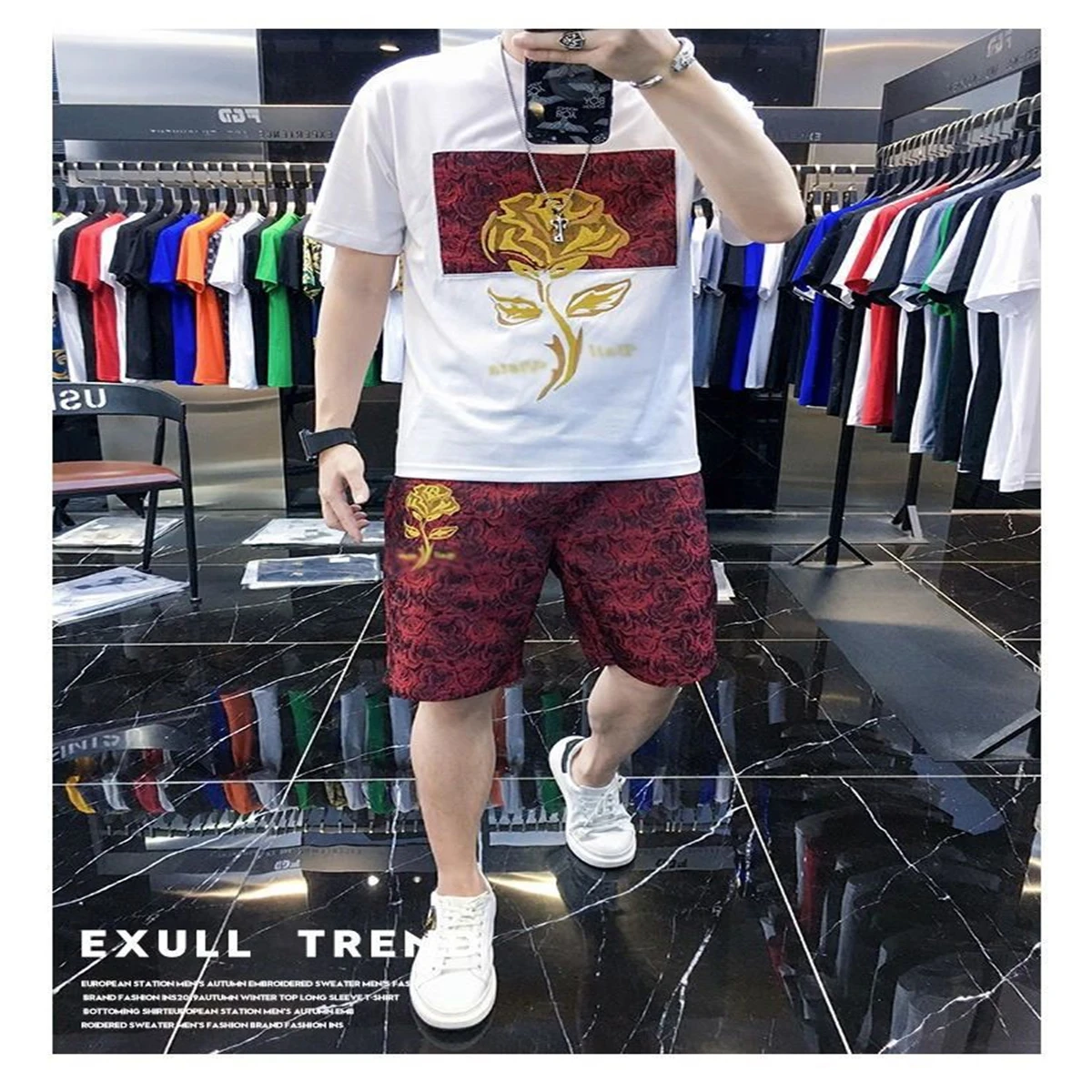 Summer Popular Men's T-Shirt+Shorts Suit Women  Sports Suit Brand Printing Casual Fashion Quick Drying Short-sleeved T-shirt Set summer popular men s t shirt shorts suit women sports suit brand printing casual fashion quick drying short sleeved t shirt set