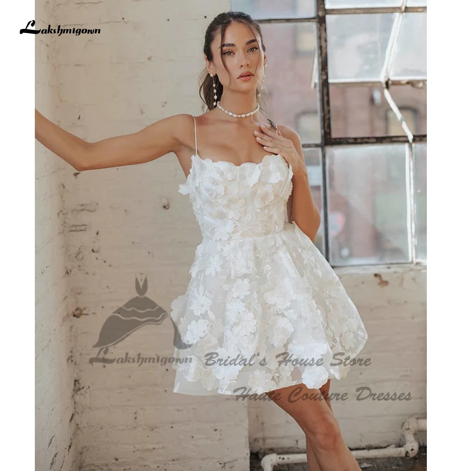 

Lakshmigown Красивые 3D Цветочные кружевные короткие пляжные свадебные платья, овальное платье, 2024 Сексуальная Женская юбка со шнуровкой сзади