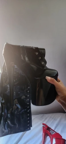 Latex Lace up Boots Knee High photo review