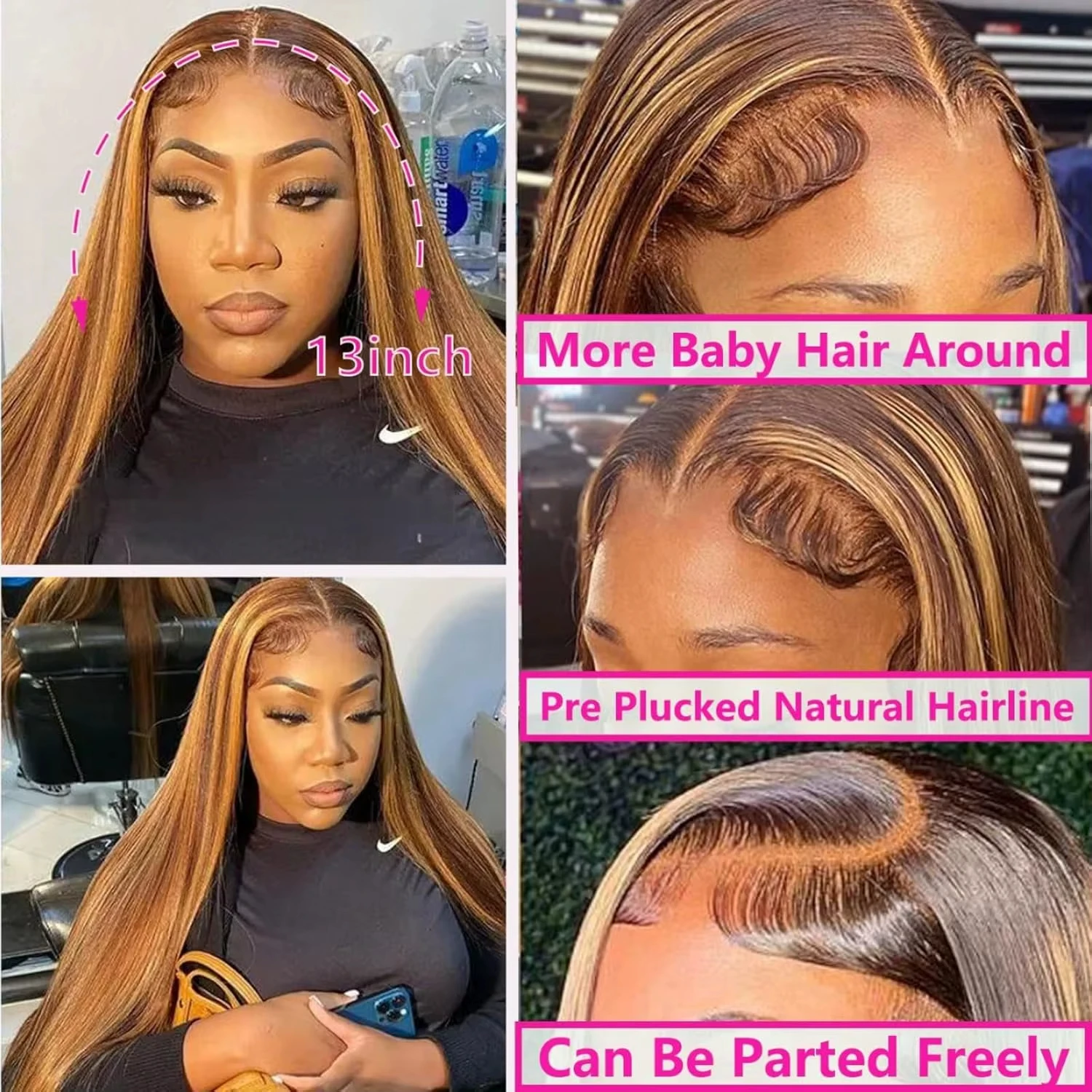 LUCKOKOS 360 Full Lace Front Wig Highlight Ombre Bone Straight HD Lace Frontal Colored Human Hair Wigs Honey Blonde Dea 3
