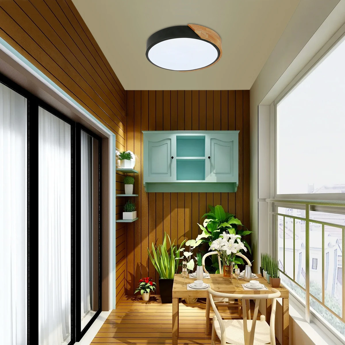 24 W LED Ceiling Light Modern Round Wooden Indoor Ceiling Lighting White Light 6500K for Bathroom,Living Room