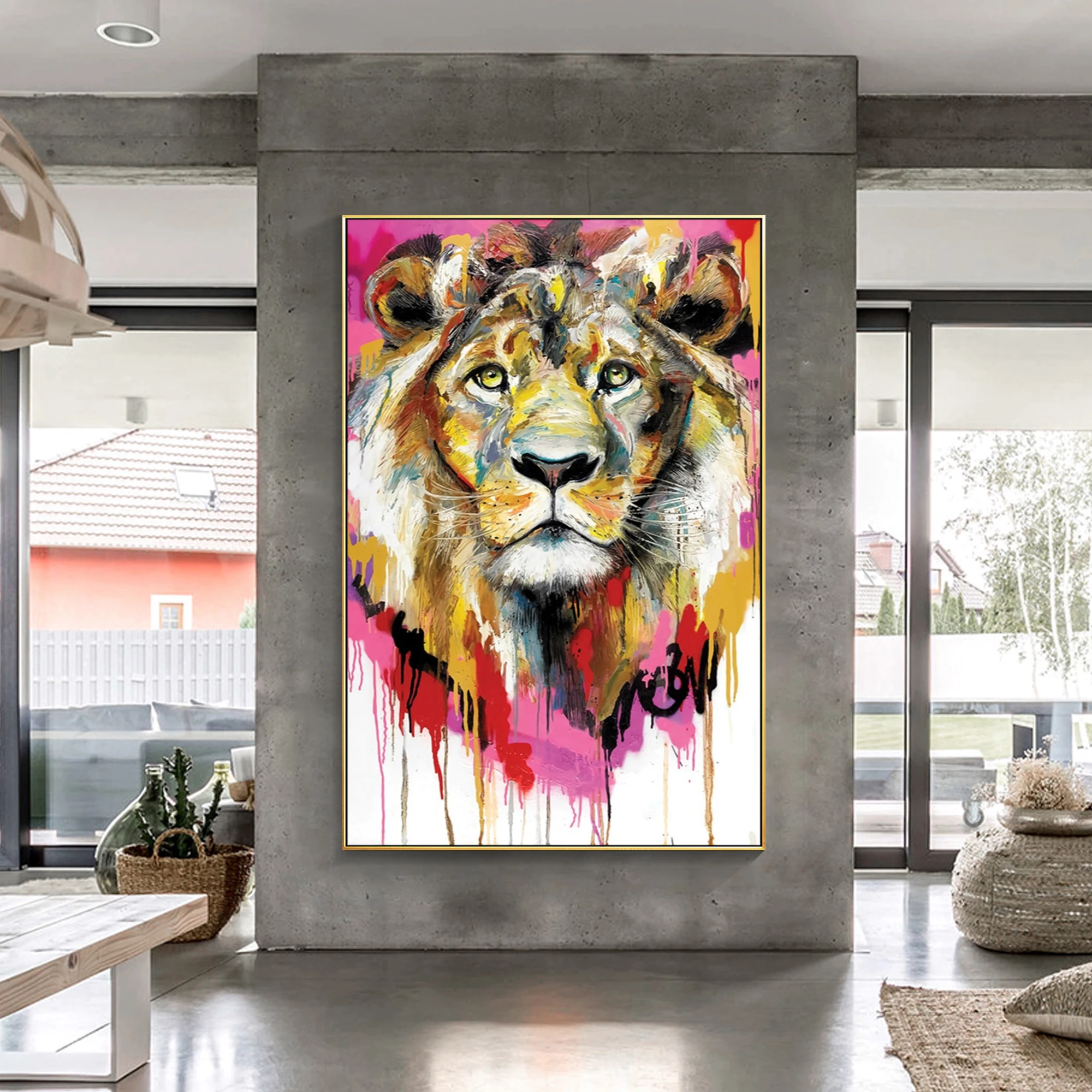Colorful Lion Animal Acrylic Painting On Canvas Large Wall Art Modern Wall  Art Contemporary Home Wall Art Living Room Decor - Painting & Calligraphy -  AliExpress