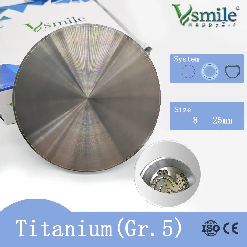 

Vsmile Dental Lab Titanium Disc Blocks Restoration CAD CAM Dentist Materials 98mm on Implant Abutments Frameworks