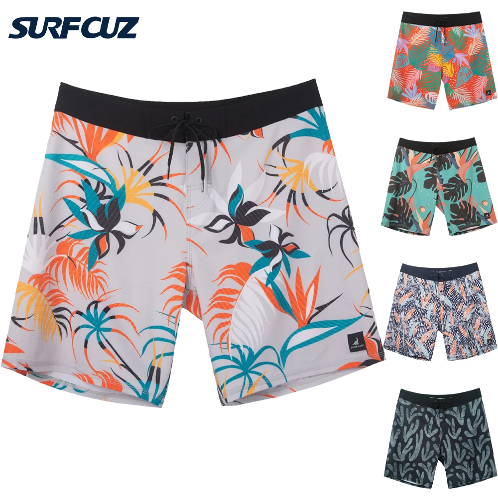 SURFCUZ Men's Board Shorts Performance Swim Shorts Summer Swimwear Quick Dry Surfing Beach Shorts 4-Way Stretch Boardshorts