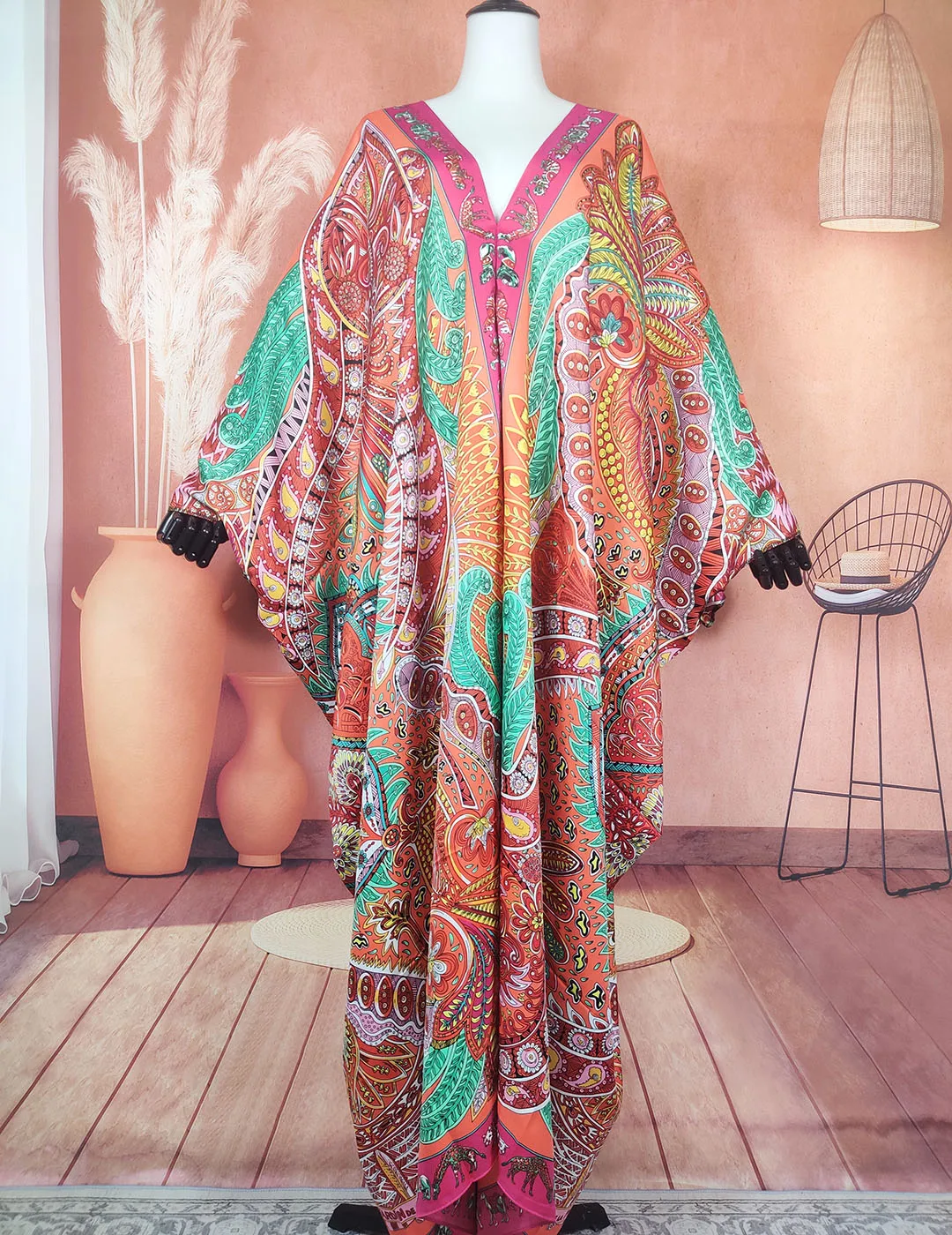 европейская одежда Autumn Printed Bohemian Full Length Kaftan Maxi dresses Kuwait Sexy Lady Beach party V-neck robe long dress