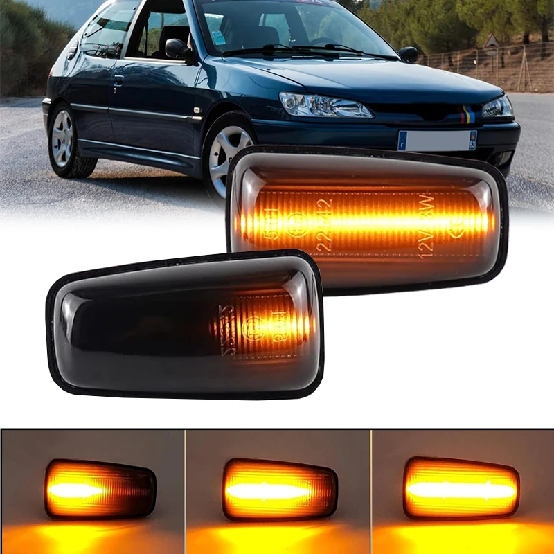 2Pcs Dynamic Side Marker Light Turn Signal Lamp LED Flashing For Peugeot 306 106