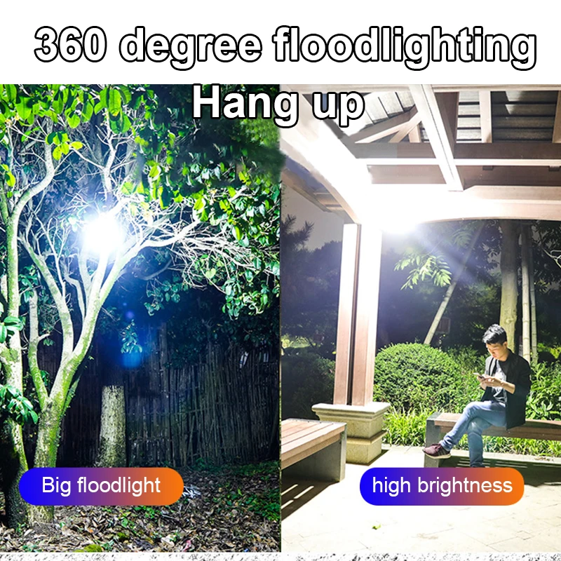Camping Light Portable Flashlight Lanterns 1500W Solar LED Camping Light Tent Lamp USB Rechargeable Bulb Hang Emergency Repairing SensingLight