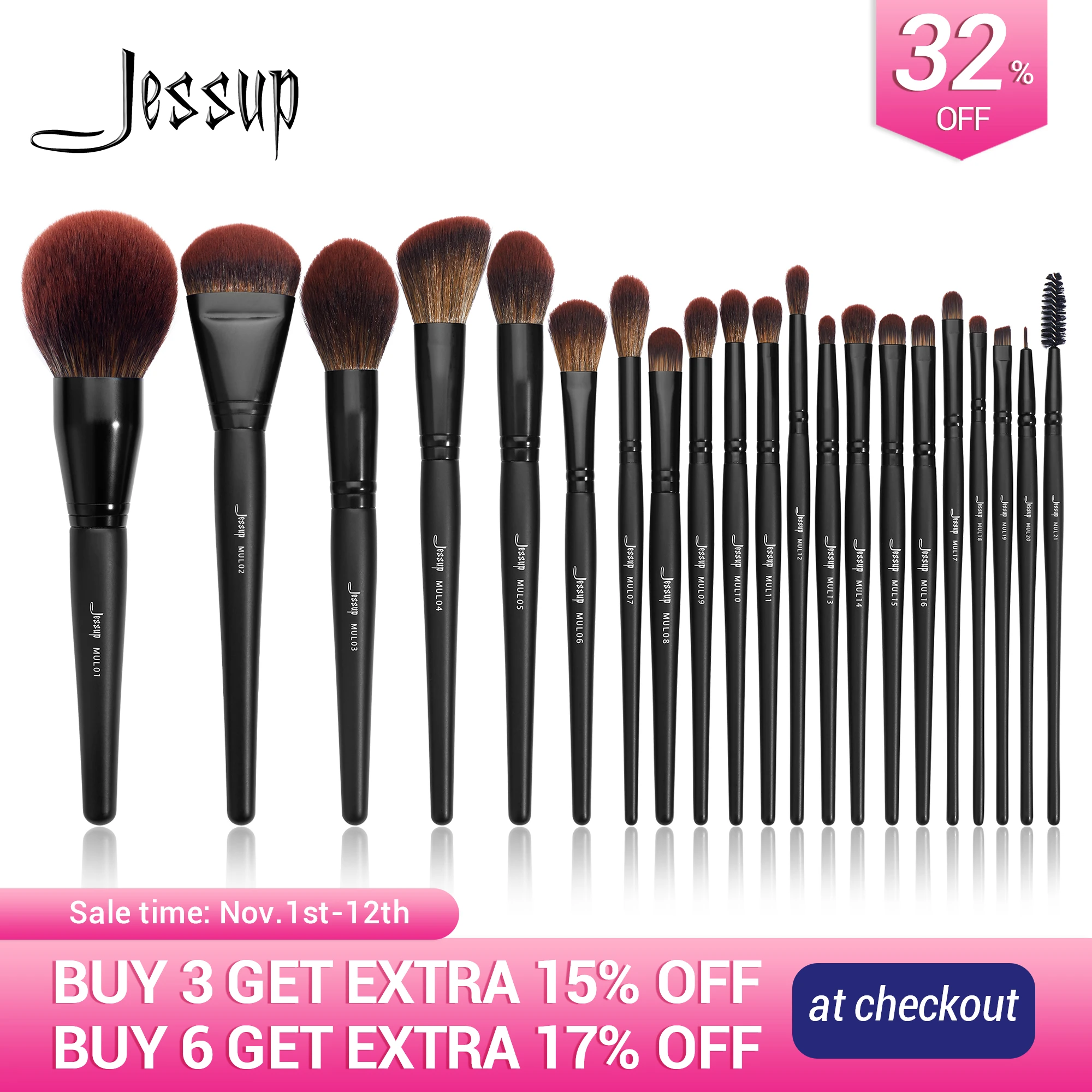 Jessup Makeup Brushes Phantom Black 321pcs Foundation Brush Powder Concealer Eyeshadow Blusher