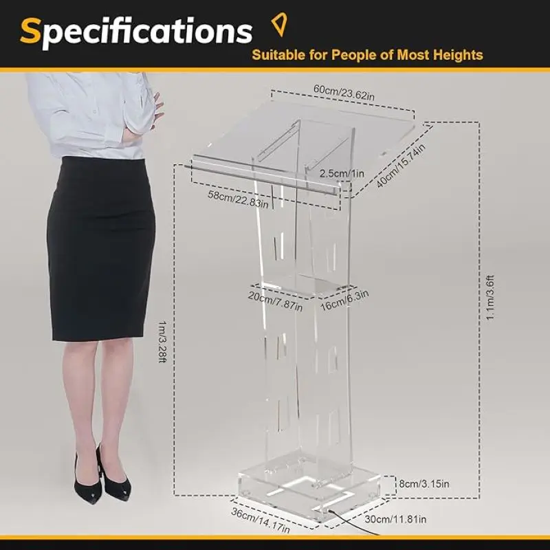 Lighted Podium for Church, Chapel, Pulpit Podium Lectern Clear Acrylic Reception Desk for Church, Wedding, School (LED