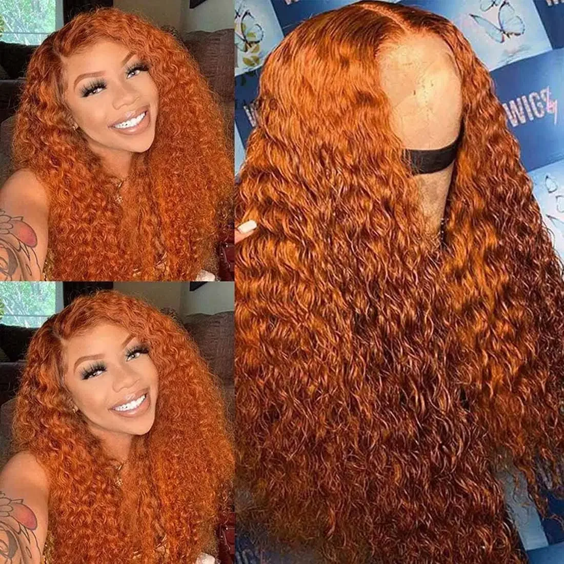 HD Lace Front Wigs 350# 13x4 Orange Ginger Deep Wave Human Hair Curly Lace Frontal Wigs for Women human hair wig