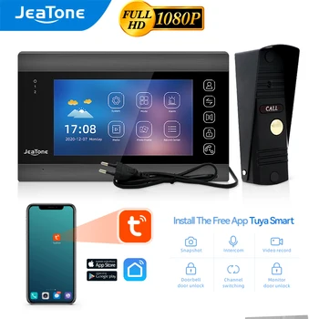 Jeatone 와이파이 비디오 인터콤, 투야 무선 리모컨 시스템, 다국어 실내 인터콤, 개인 주택, 7 인치, 1080P