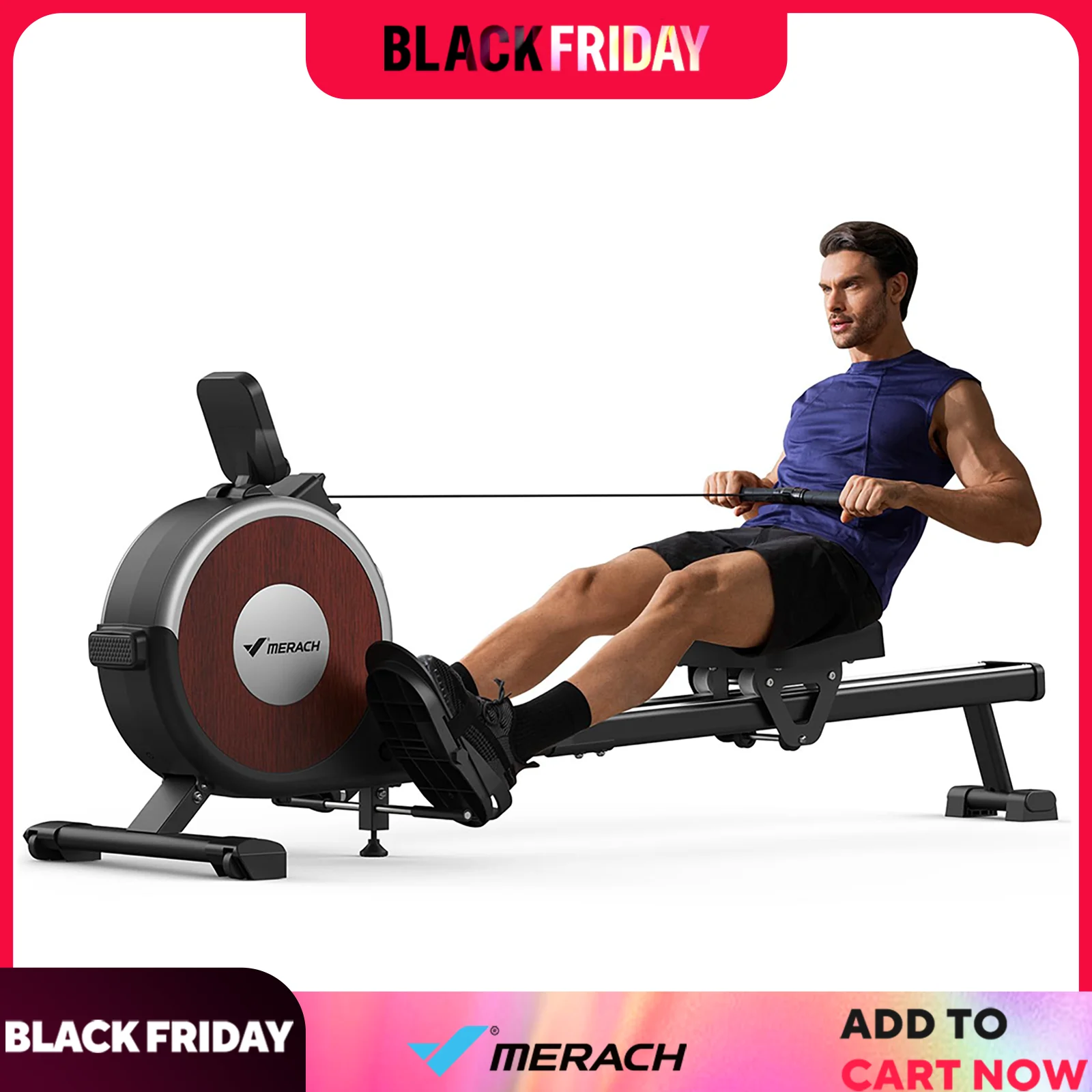 MERACH Bluetooth Magnetic Rower Machine with Dual Slide Rail 16 Levels of Electromagnetic Resistance Max 350lb Weight Capacity