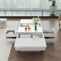 Table basse Rosahqnda table de salon haute brillance avec structure de rangement push-pull tiroirs double face 4