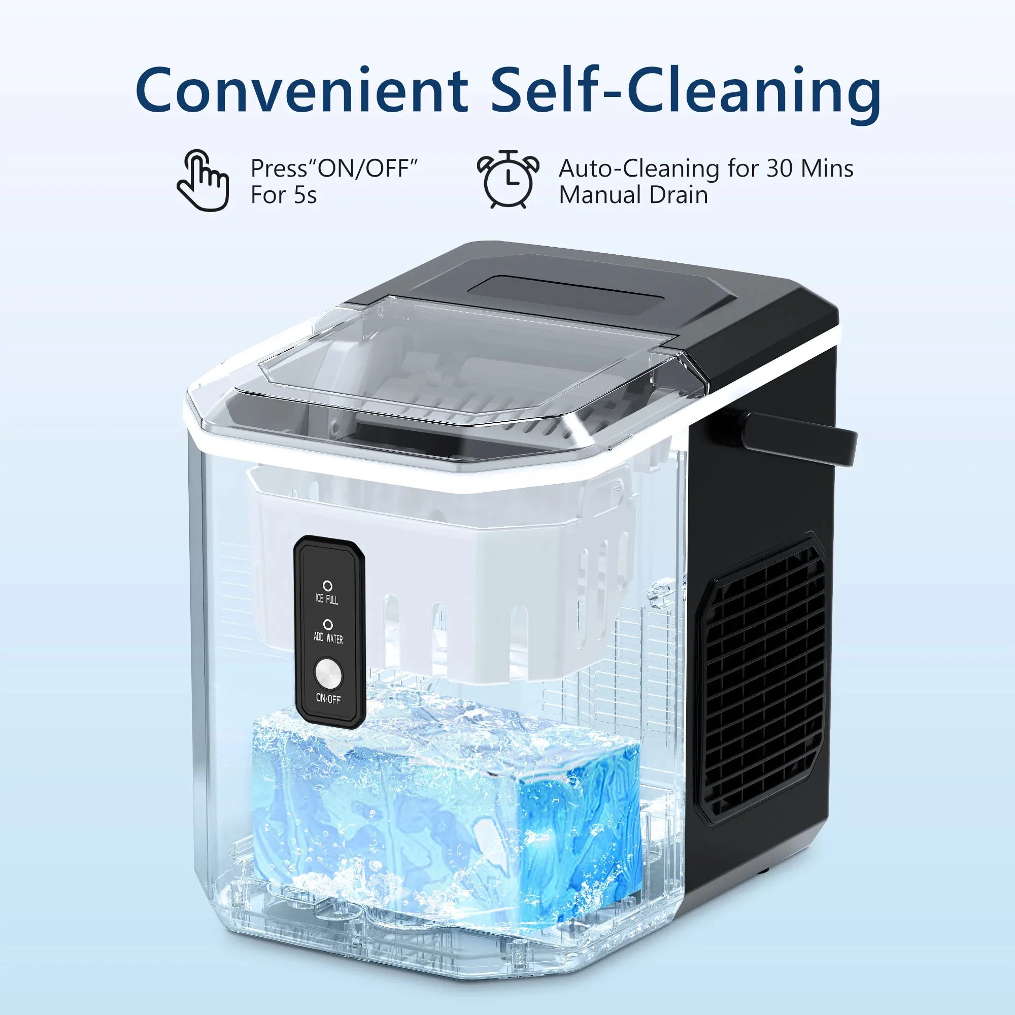 SIMZLIFE Ice Maker Countertop , 26.5 lbs/24H, 9 Cubes in 6 Mins,Self-Cleaning, Portable Ice Maker with Handle for Home,Black 6