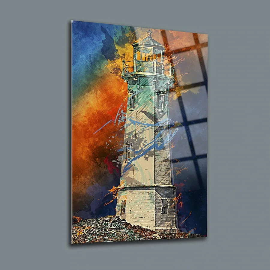 

South LightHouse Decor, Glass Wall Art, Frameless Free Floating Tempered Glass Panel, Home Office Living Room Decoration,