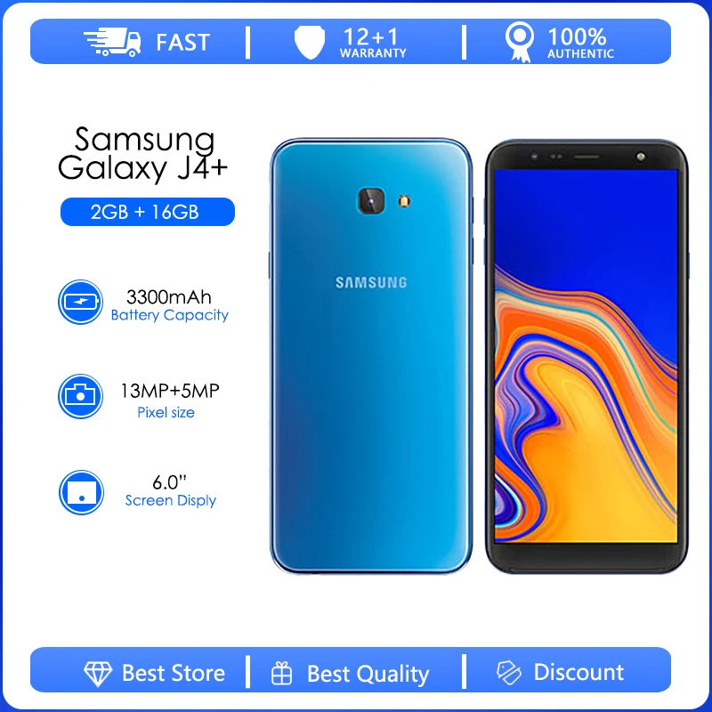 

Samsung Galaxy J4+ Refurbished-Original J415F 4G LTE 2GB 16GB Android Phone 6.0" Camera 13MP GPS Wifi 4G Phone