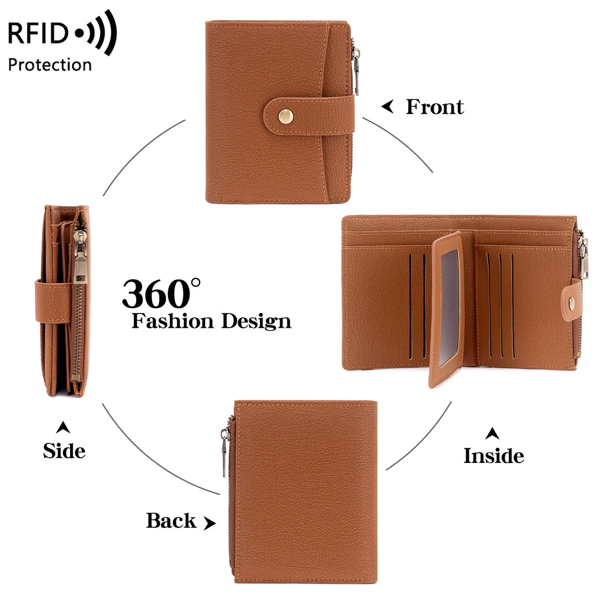 Elegant RFID Blocking Women's Trifold Wallet with Zippered Coin Pocket - Durable PU Leather Card Holder