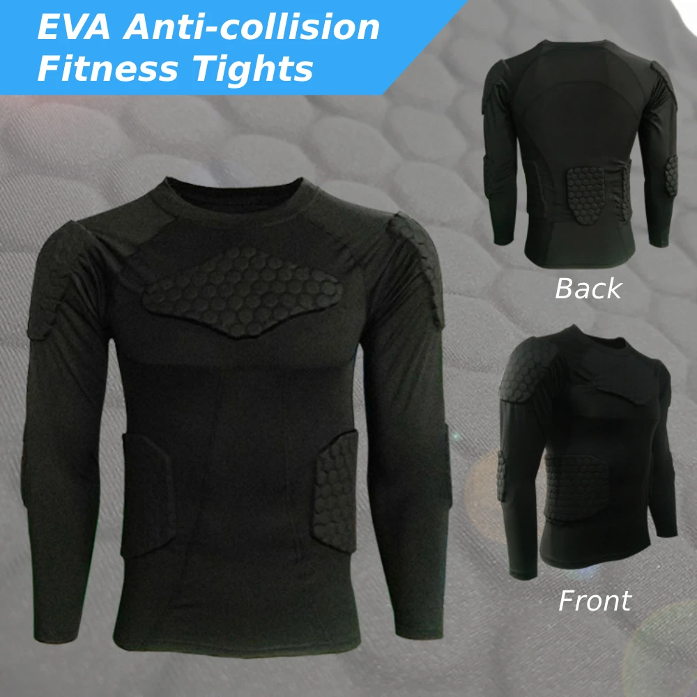 Youth Adult Padded Compression Shirts Long Sleeve Chest Protective Sports Workout for Football Hockey Rugby Protective Clothes