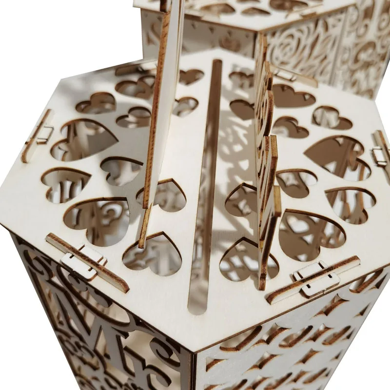 High-Hexagon-Wedding-Card-Boxes-Wooden-Hollow-Box-Wedding-Supplies-Diy-Paper-Gift-Storage-Box-for.jpg Magas Hatszögletű Esküvői Kártya Dobozok Fa Üreges Doboz Kellékek Diy Papír Ajándéktároló Levél Üdvözlőlapok Pénzéhez - Image 3
