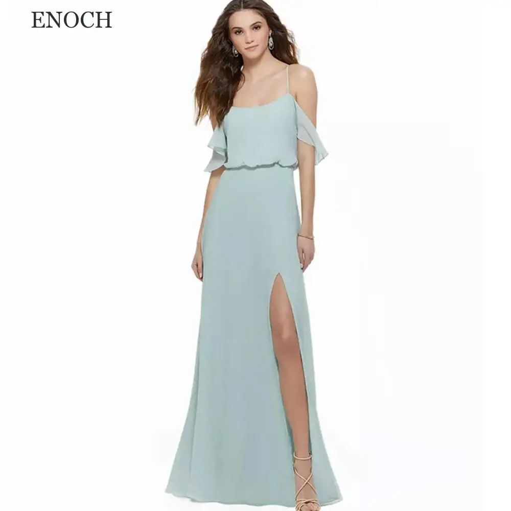 

ENOCH Beach Scoop Chiffon Bridesmaid Dresses Off The Shoulder Side Slit Sweep Train Party Gowns Vestidos De Fiesta Custom Made