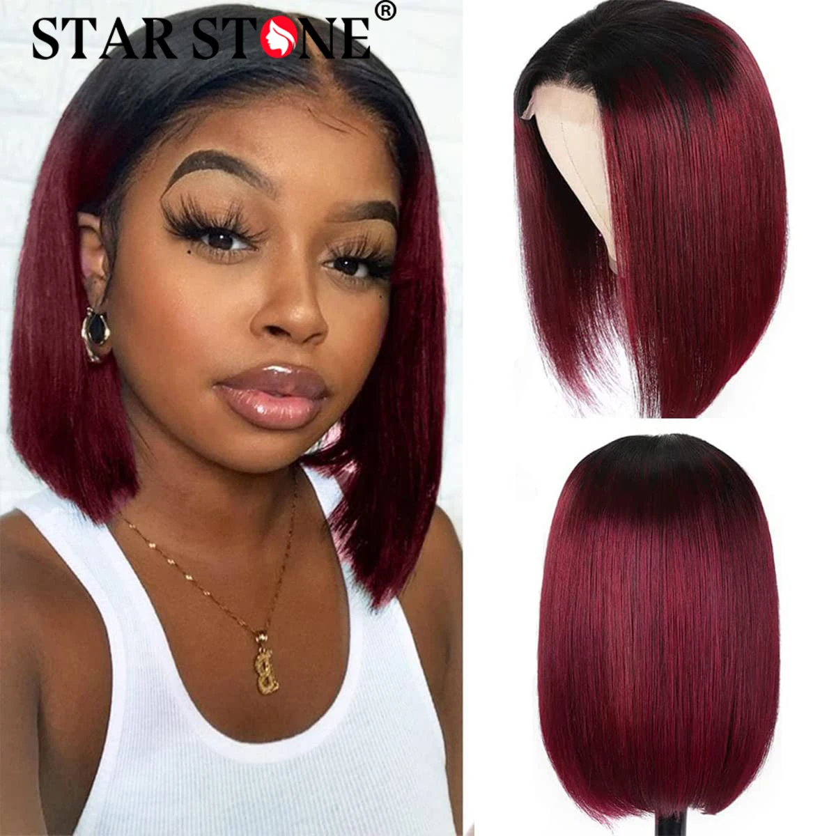 

Wine Red Ombre Lace Front Wig Short Bob Human Hair Wig 1B-99J Pre-Colored Brazilian Straight Bob Wig Burgundy Lace Frontal Wigs