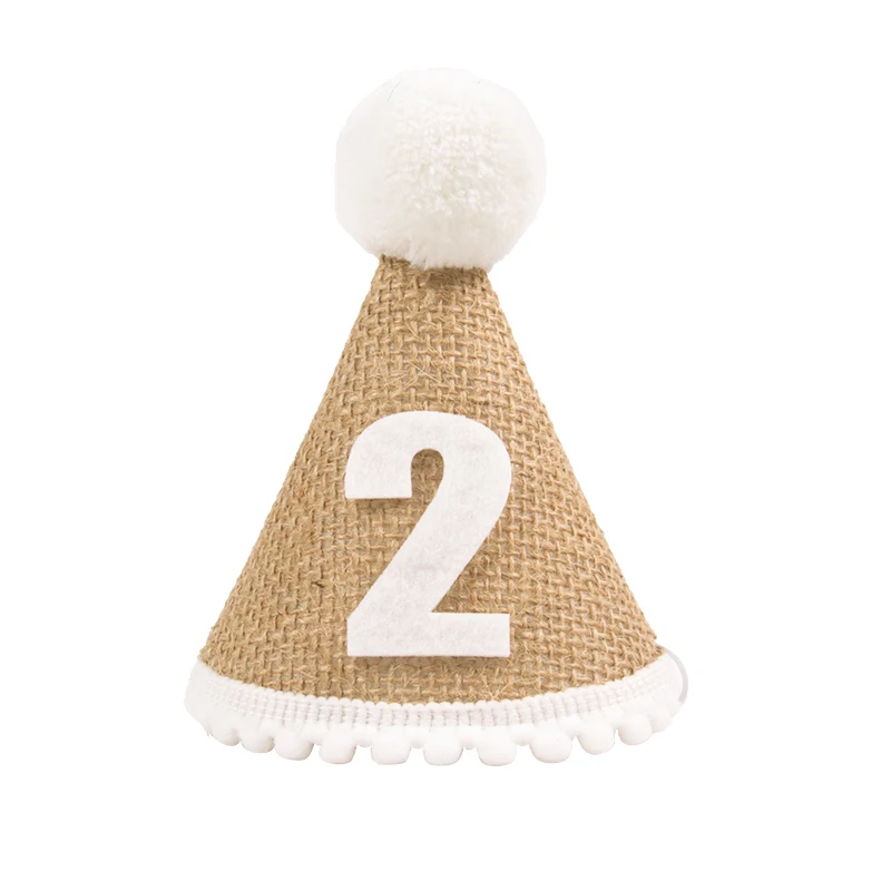 1 stücke Sackleinen Geburtstag Hut Baby 1 2 3 4 5 6 7 8 9 Jahr Junge Mädchen Kegel Hut Stirnband baby Glücklich Geburtstag Party Dekorationen Kinder Geschenk – Detail 8