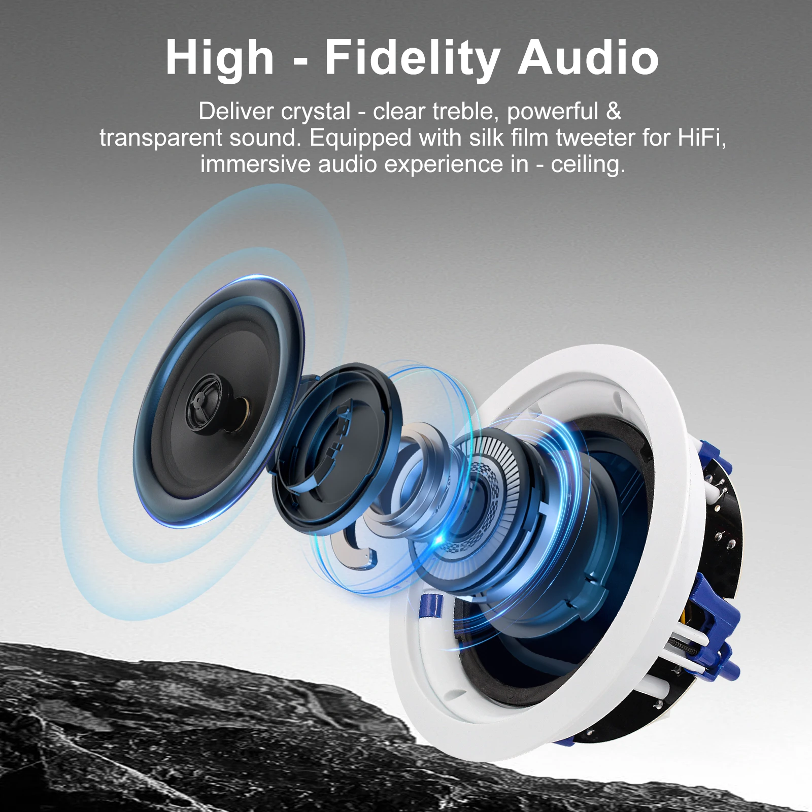 Herdio 5.25인치 블루투스 천장 스피커 시스템 플러시 마운트 600W 세트(실내 실외 홈 시어터 주방 욕실용)